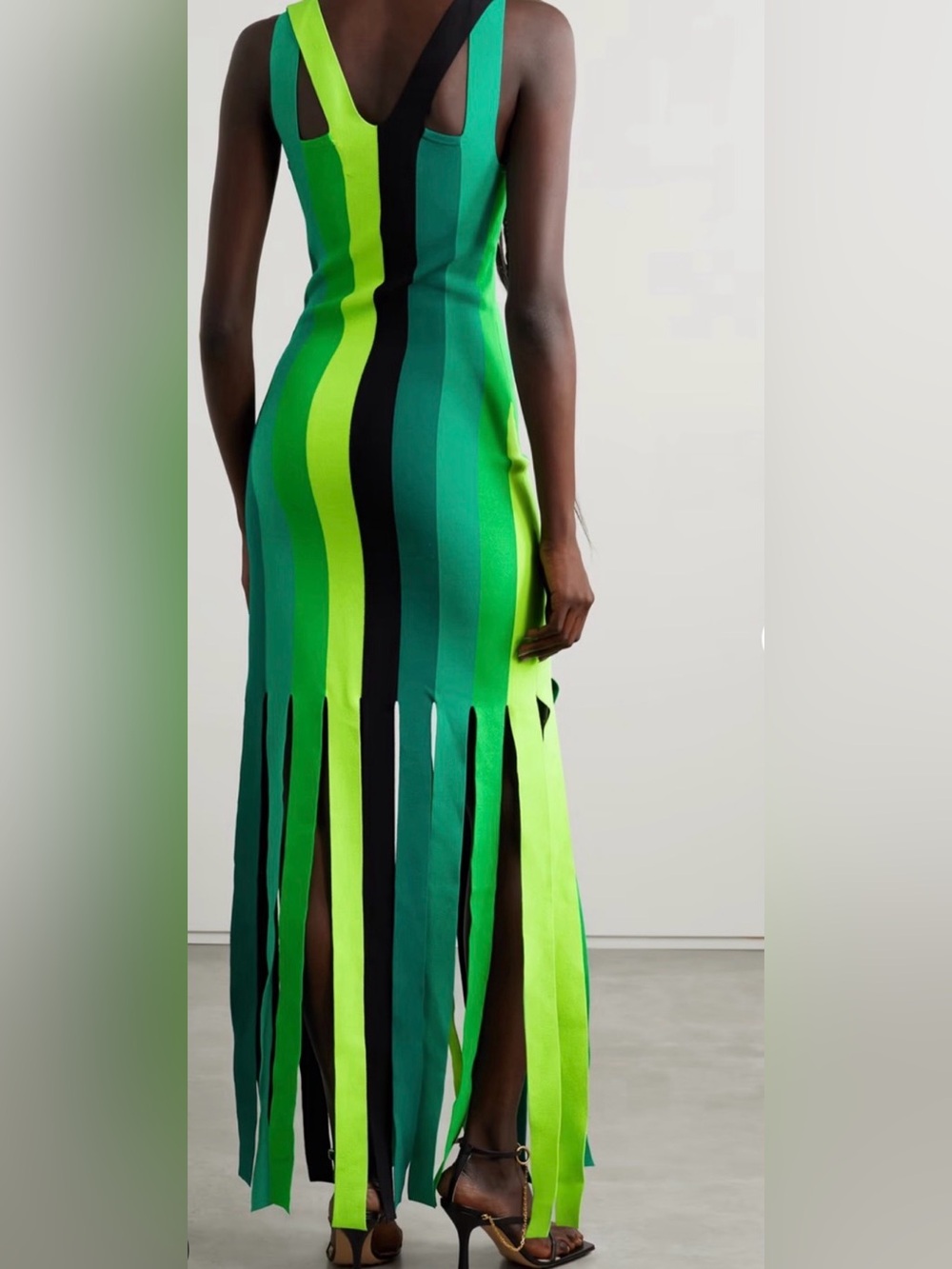 Striped Green Fringe dress - Picture 2 of 11